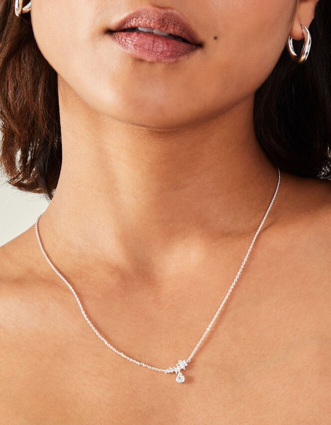 Accessorize Sterling Silver-Plated Diamante Flower Necklace