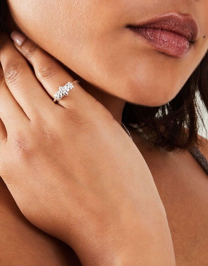 Accessorize Sterling Silver-Plated Diamante Flower Ring Silver