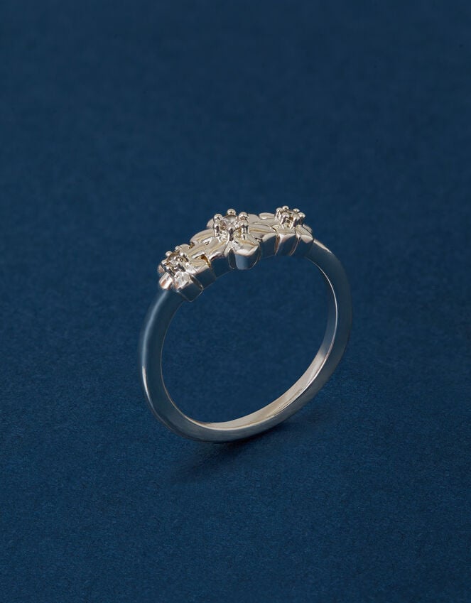 Accessorize Sterling Silver-Plated Diamante Flower Ring Silver