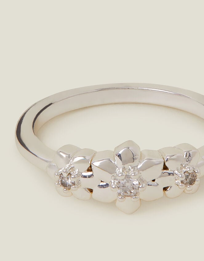 accessorize Sterling Silver-Plated Diamante Flower Ring Silver