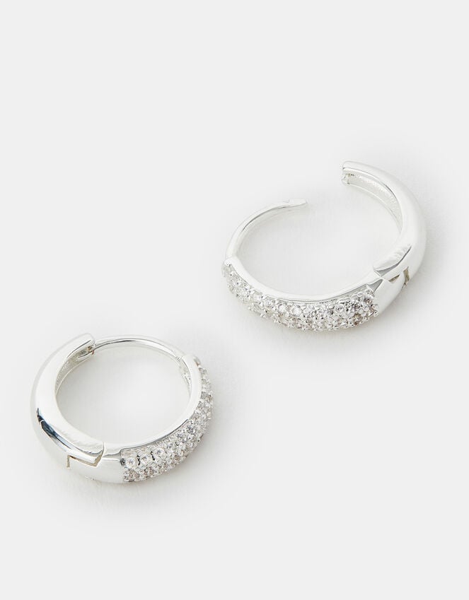 accessorize Sterling Silver-Plated Diamanté Huggie Hoop Earrings