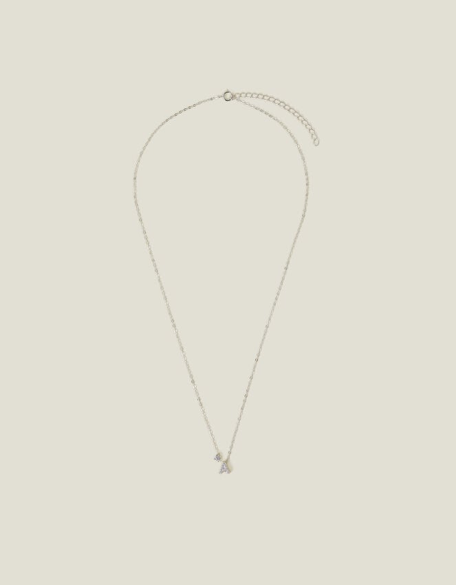 Accessorize Sterling Silver-Plated Diamante Initial Pendant Necklace Silver