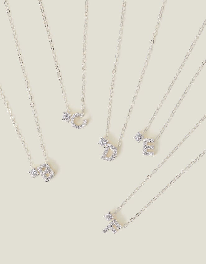 Accessorize Sterling Silver-Plated Diamante Initial Pendant Necklace Silver
