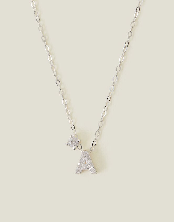 accessorize Sterling Silver-Plated Diamante Initial Pendant Necklace Silver