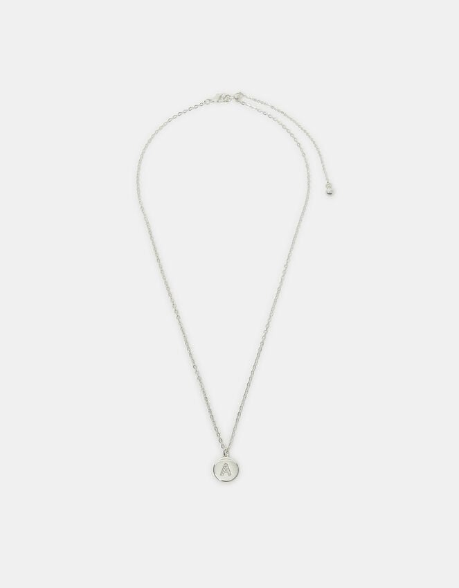 Accessorize Sterling Silver-Plated Diamante Initial Round Pendant Necklace Silver
