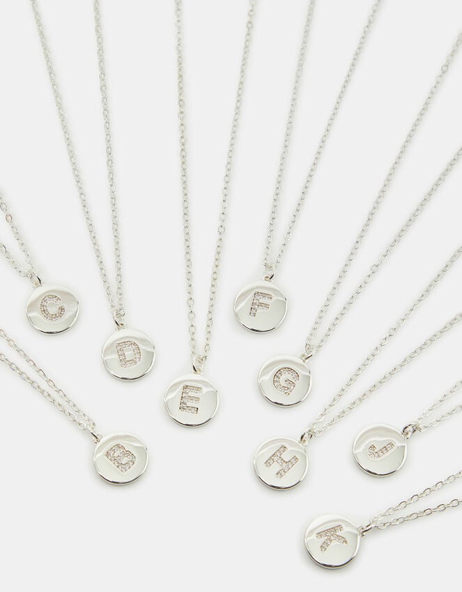Accessorize Sterling Silver-Plated Diamante Initial Round Pendant Necklace Silver