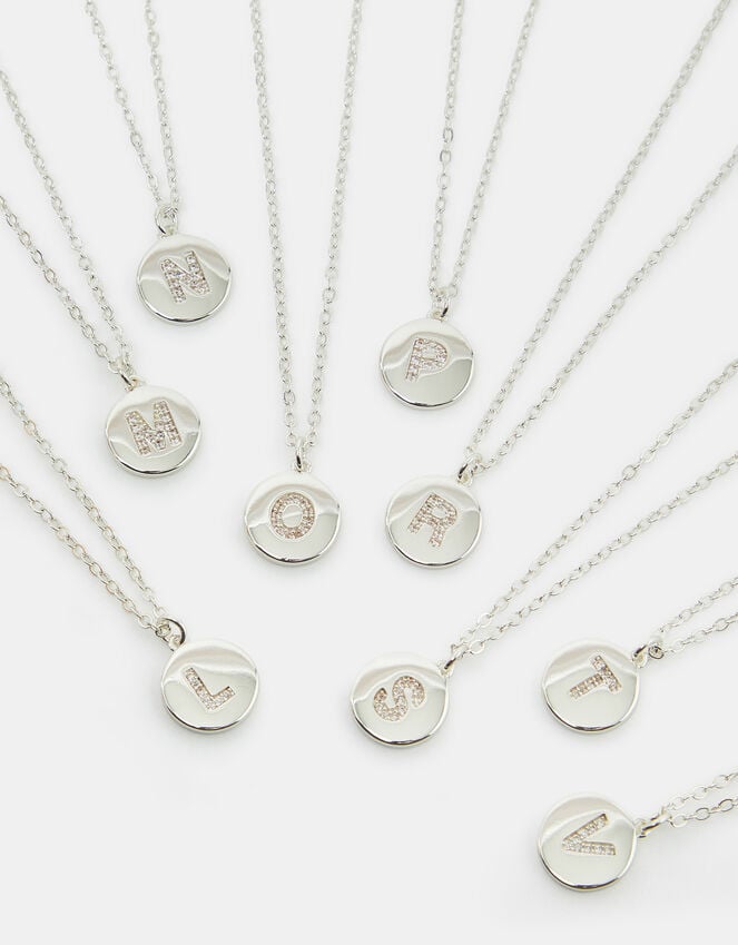 Accessorize Sterling Silver-Plated Diamante Initial Round Pendant Necklace Silver