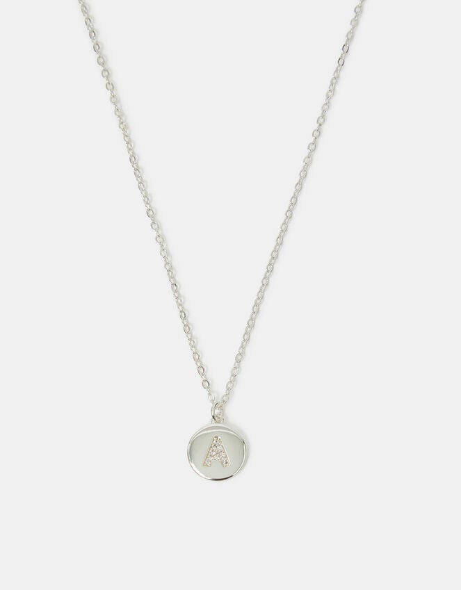 accessorize Sterling Silver-Plated Diamante Initial Round Pendant Necklace Silver