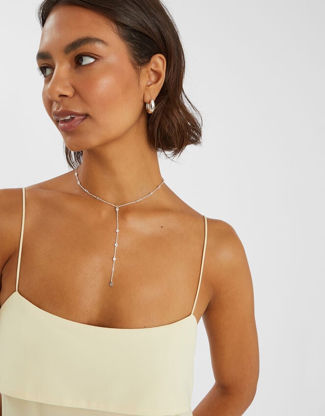 Accessorize Sterling Silver-Plated Diamanté Lariat Necklace