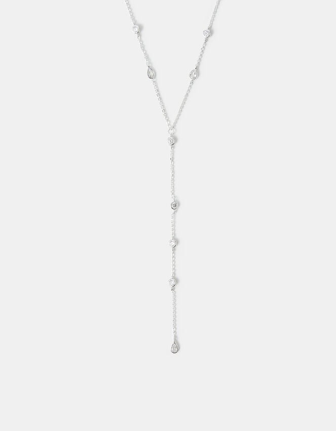 accessorize Sterling Silver-Plated Diamanté Lariat Necklace