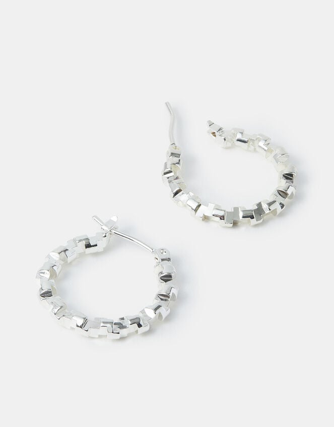 accessorize Sterling Silver-Plated Diamond Cut Hoop Earrings