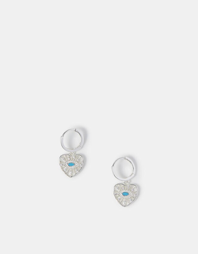 Accessorize Sterling Silver-Plated Evil Eye Charm Hoop Earrings