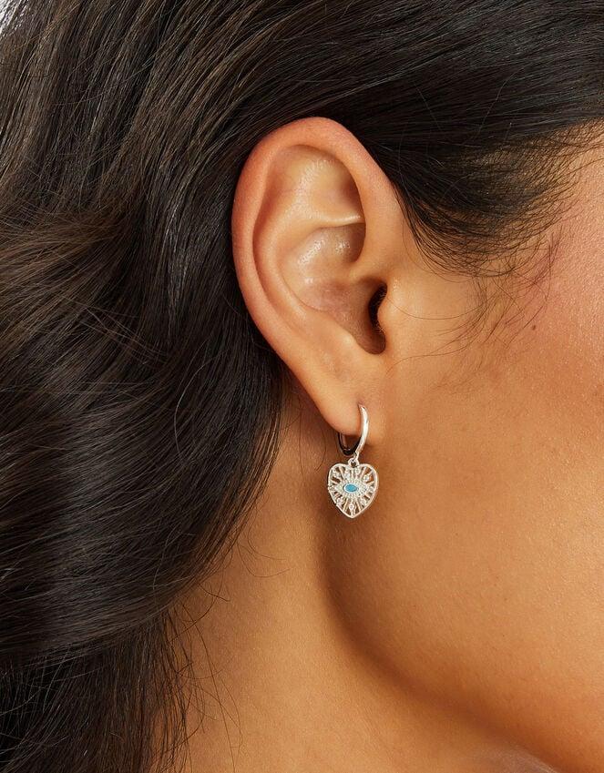 Accessorize Sterling Silver-Plated Evil Eye Charm Hoop Earrings