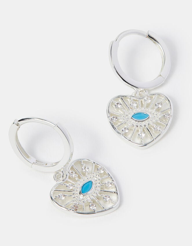 accessorize Sterling Silver-Plated Evil Eye Charm Hoop Earrings