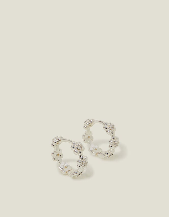 Accessorize Sterling Silver-Plated Flower Sparkle Hoop Earrings