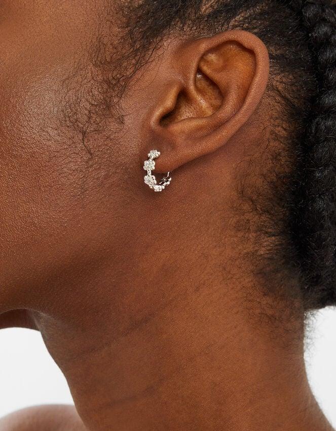 Accessorize Sterling Silver-Plated Flower Sparkle Hoop Earrings