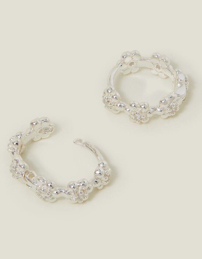 accessorize Sterling Silver-Plated Flower Sparkle Hoop Earrings