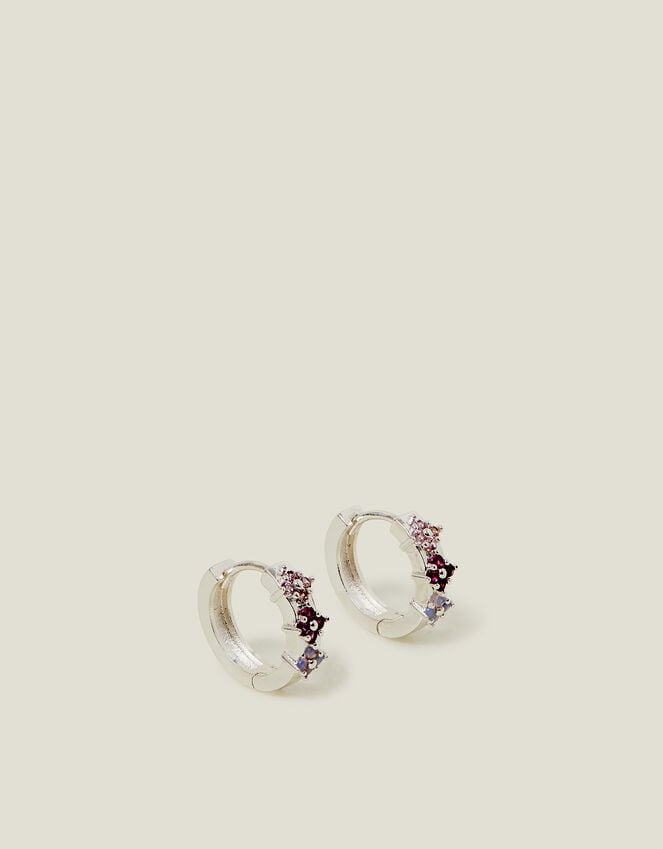 Accessorize Sterling Silver-Plated Gem Flower Hoop Earrings