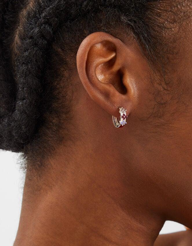 Accessorize Sterling Silver-Plated Gem Flower Hoop Earrings