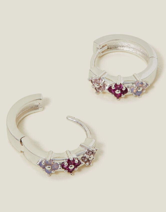 accessorize Sterling Silver-Plated Gem Flower Hoop Earrings