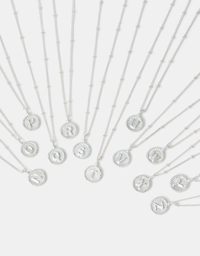 Accessorize Sterling Silver-Plated Initial Disc Pendant Necklace Silver