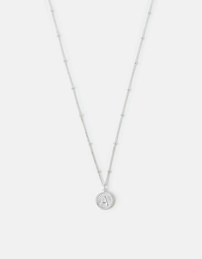 accessorize Sterling Silver-Plated Initial Disc Pendant Necklace Silver