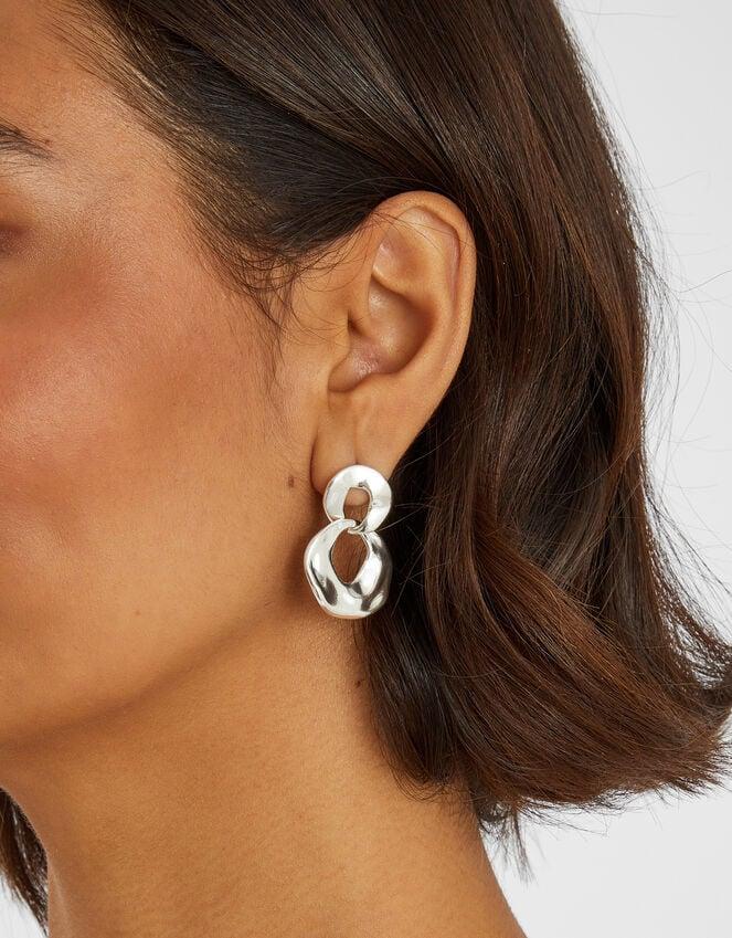 Accessorize Sterling Silver-Plated Molten Hoop Drop Earrings