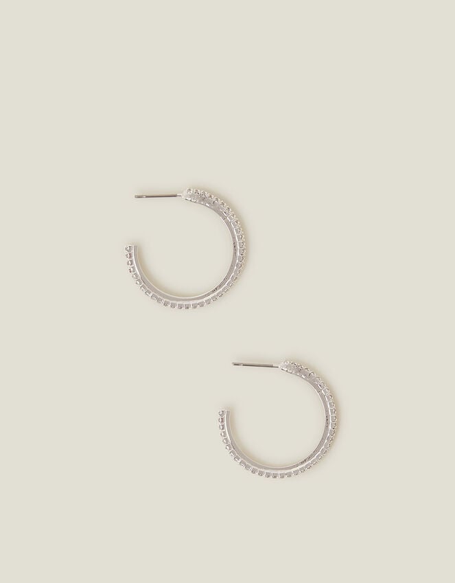 Accessorize Sterling Silver-Plated Pavé Hoop Earrings