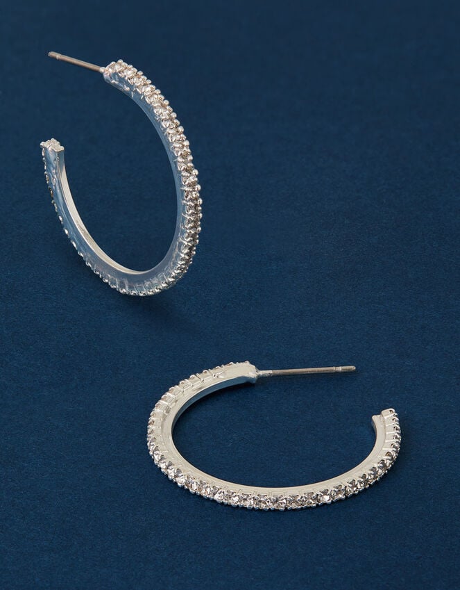 Accessorize Sterling Silver-Plated Pavé Hoop Earrings