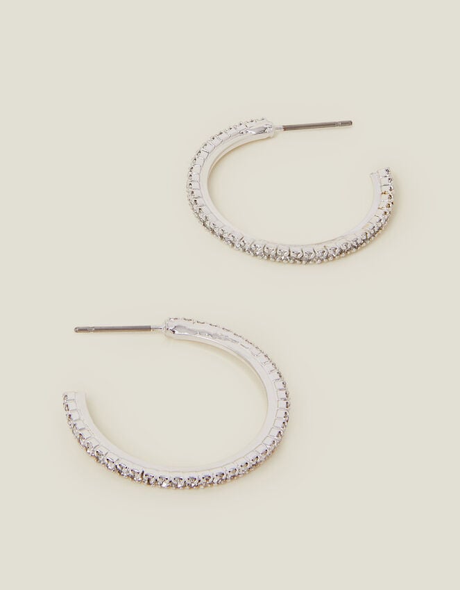 accessorize Sterling Silver-Plated Pavé Hoop Earrings