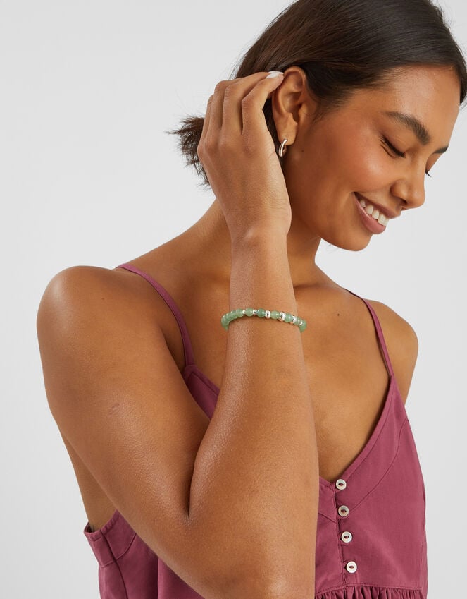 Accessorize Sterling Silver-Plated Semi-Precious Stretch Bracelet Green