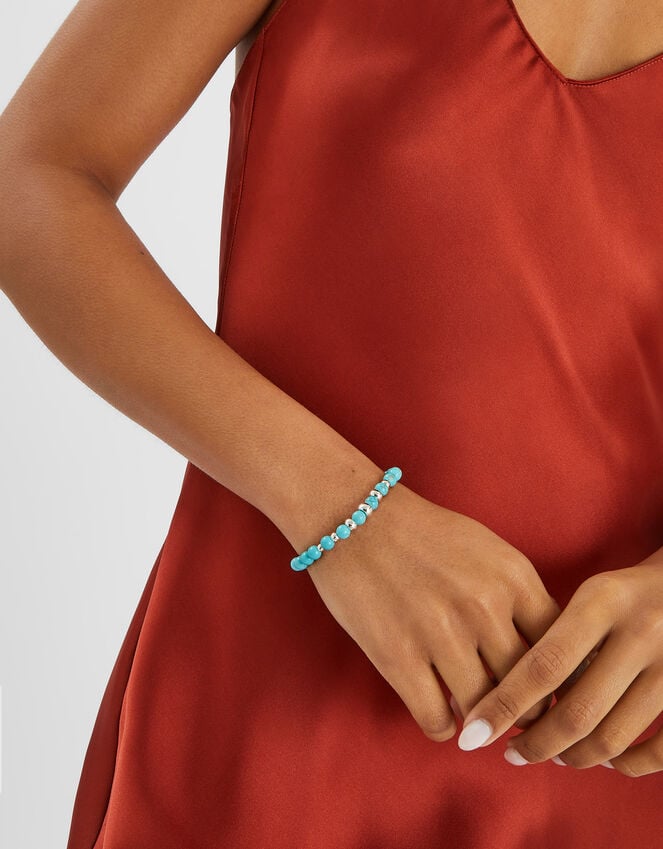 Accessorize Sterling Silver-Plated Semi-Precious Stretch Bracelet Blue