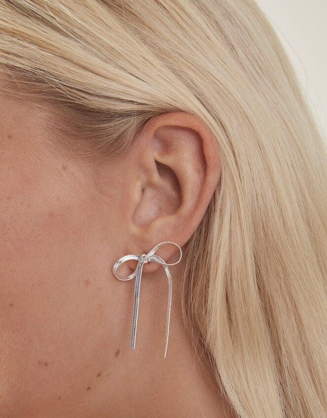 Accessorize Sterling Silver-Plated Snake Chain Bow Earrings