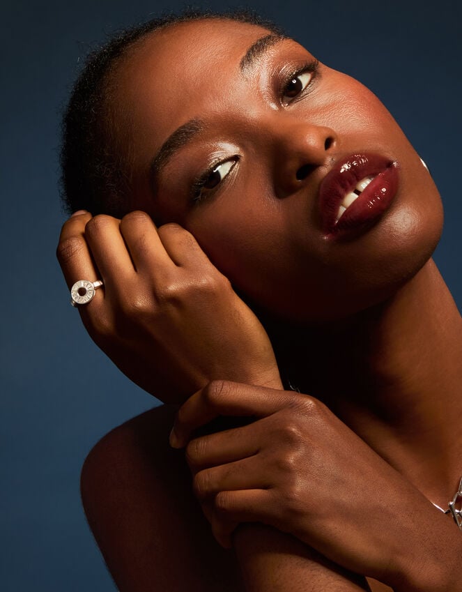 Accessorize Sterling Silver-Plated Sparkle Circle Ring Silver