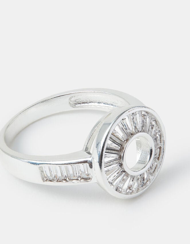 accessorize Sterling Silver-Plated Sparkle Circle Ring Silver