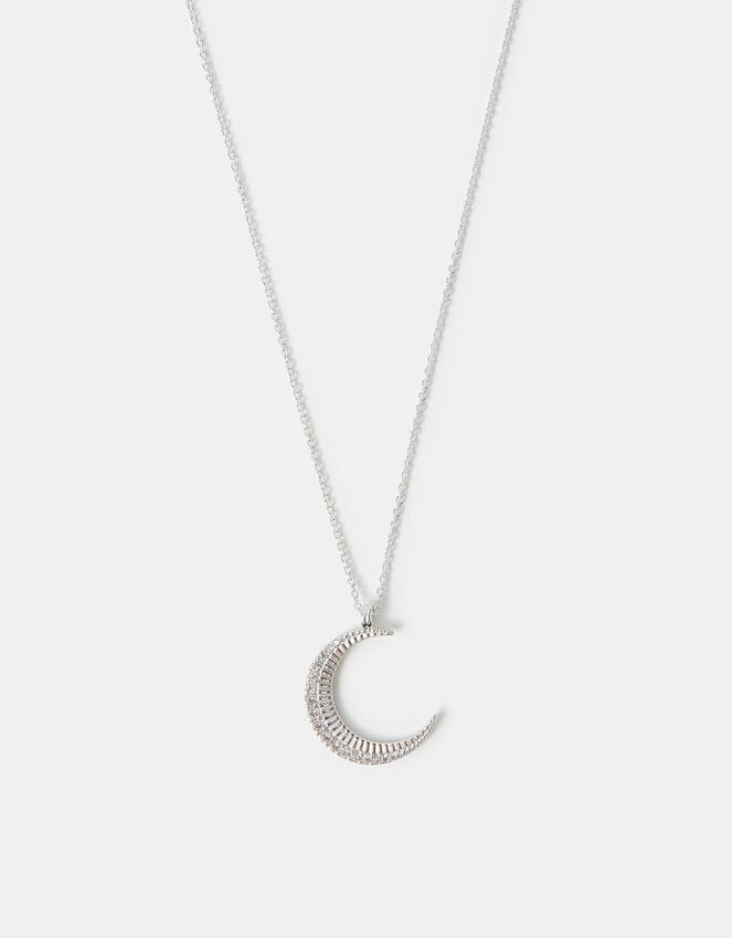 accessorize Sterling Silver-Plated Sparkle Moon Pendant Necklace