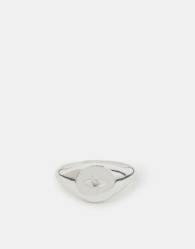Accessorize Sterling Silver-Plated Star Diamanté Signet Ring Silver