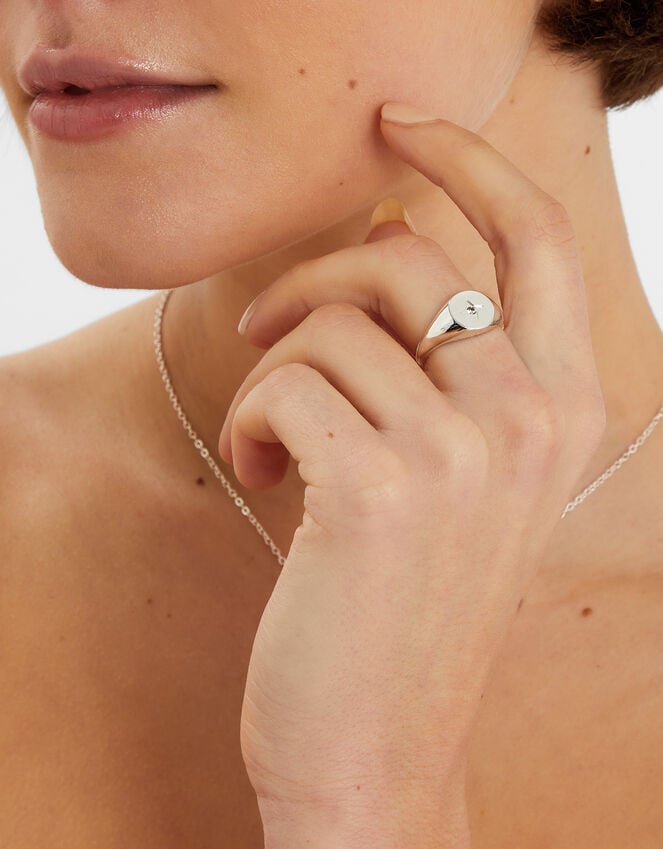Accessorize Sterling Silver-Plated Star Diamanté Signet Ring Silver