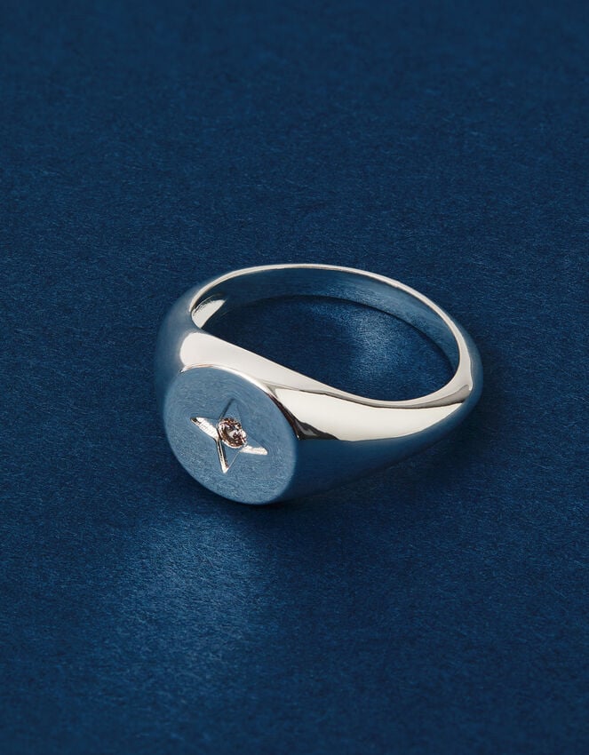 Accessorize Sterling Silver-Plated Star Diamanté Signet Ring Silver