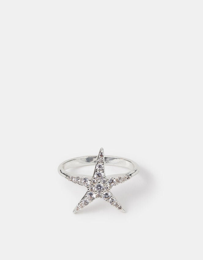 Accessorize Sterling Silver-Plated Starfish Ring Silver