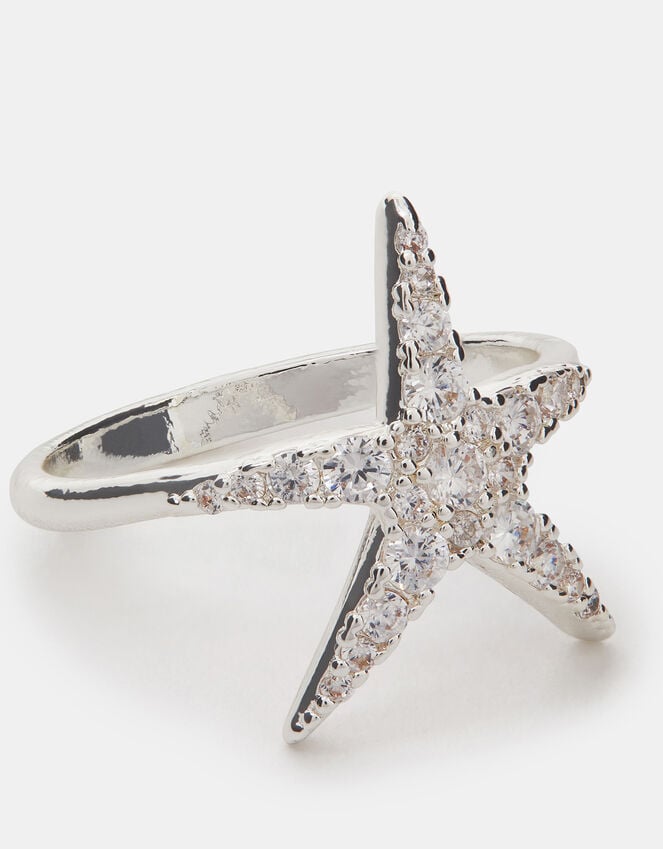 accessorize Sterling Silver-Plated Starfish Ring Silver
