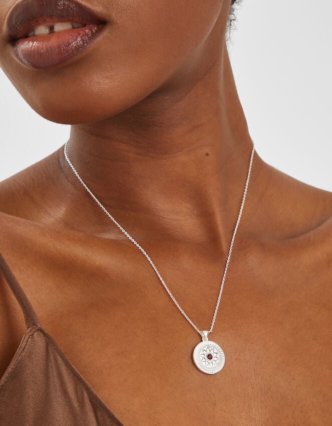 Accessorize Sterling Silver-Plated Stone Coin Pendant Necklace