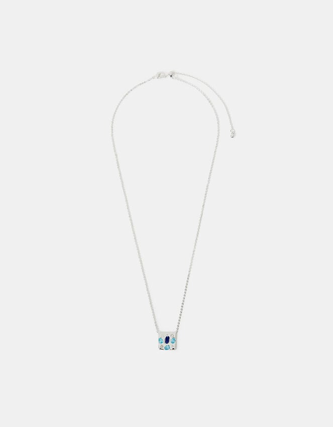 Accessorize Sterling Silver-Plated Stone Square Pendant Necklace