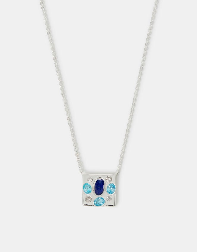 accessorize Sterling Silver-Plated Stone Square Pendant Necklace