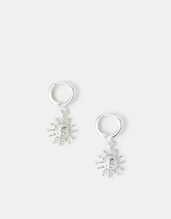 Accessorize Sterling Silver-Plated Sun Charm Hoop Earrings