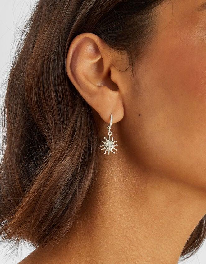 Accessorize Sterling Silver-Plated Sun Charm Hoop Earrings