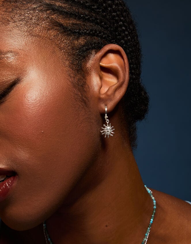 Accessorize Sterling Silver-Plated Sun Charm Hoop Earrings