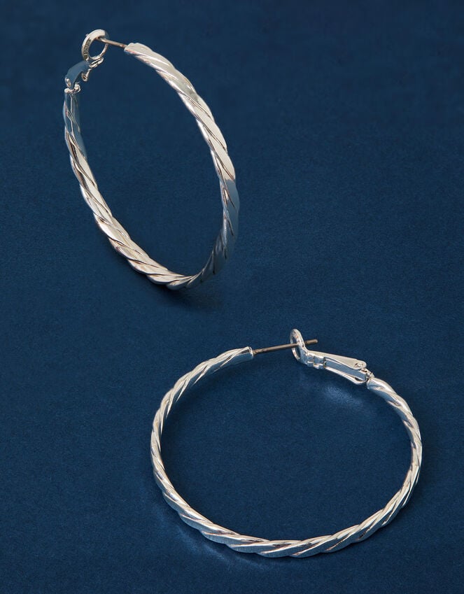 Accessorize Sterling Silver-Plated Twist Hoop Earrings
