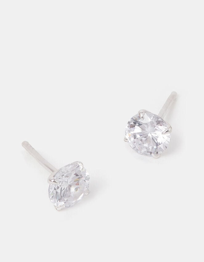accessorize Sterling Silver Round Diamante Stud Earrings