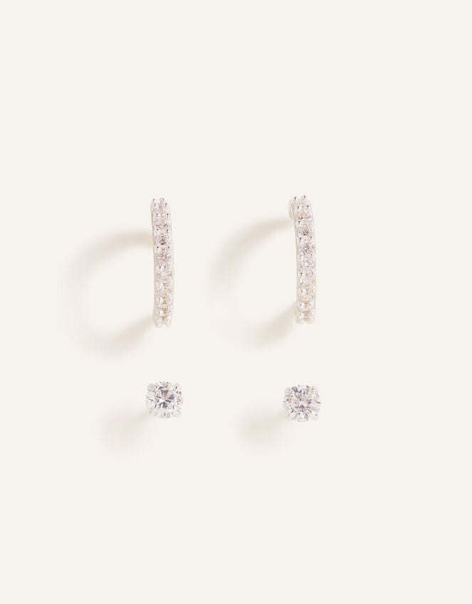 Accessorize Sterling Silver Sparkle Hoops And Studs Set Of Two